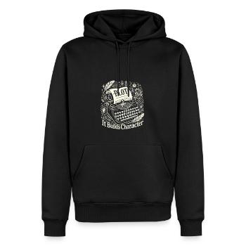 Plot Es baut Charakter auf - Männer Premium Bio Hoodie - Schwarz - Vorne - Nico (187cm)