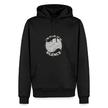 Ich bin fließend in Stille - Männer Premium Bio Hoodie - Schwarz - Vorne - Nico (187cm)
