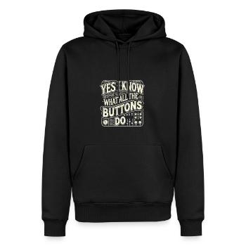 Ja, ich weiß, was die Knöpfe bedeuten - Männer Premium Bio Hoodie - Schwarz - Vorne - Nico (187cm)