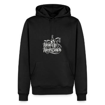 Kopf hoch und Fersen runter - Männer Premium Bio Hoodie - Schwarz - Vorne - Nico (187cm)