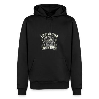 Das Leben ist besser mit Rippchen - Männer Premium Bio Hoodie - Schwarz - Vorne - Nico (187cm)