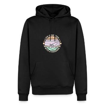 Das Leben ist besser mit einer Massage - Männer Premium Bio Hoodie - Schwarz - Vorne - Nico (187cm)