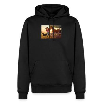 Kuhmädchen mit Pferd und Hund = - Männer Premium Bio Hoodie - Schwarz - Vorne - Nico (187cm)