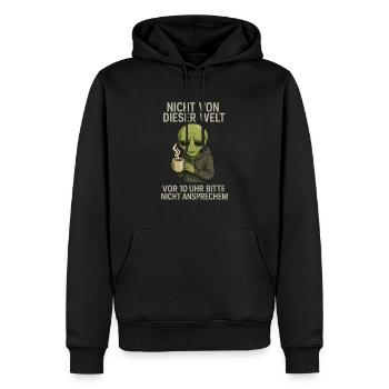 Müdes Alien mit Kaffee – Nicht von dieser Welt - Männer Premium Bio Hoodie - Schwarz - Vorne - Nico (187cm)