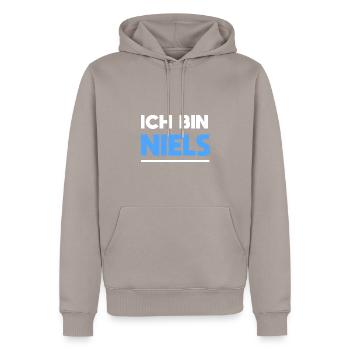 Niels Name Spruch für stolze Niels - Männer Premium Bio Hoodie - Taupe - Vorne - Nico (187cm)