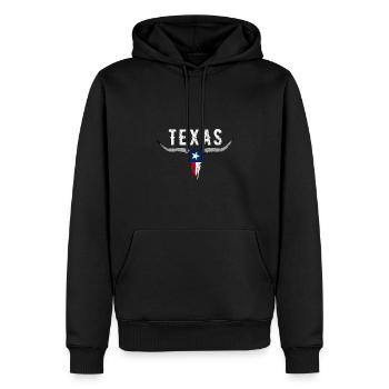 Texas Longhorn Rinder Design für stolze Texaner - Männer Premium Bio Hoodie - Schwarz - Vorne - Nico (187cm)