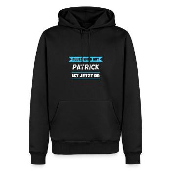 Patrick Name Design für stolze Patricks - Männer Premium Bio Hoodie - Schwarz - Vorne - Nico (187cm)