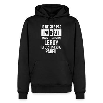Nom de Famille - LEROY - Sweat à capuche Premium bio Homme - noir - Devant - Nico (187cm)