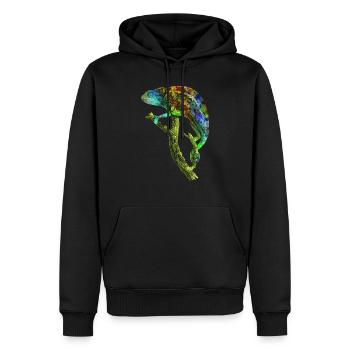 Caméléon sur la branche - aquarelle - Sweat à capuche Premium bio Homme - noir - Devant - Nico (187cm)