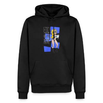 Nerd Geek Hipster Retro Pinup Blonde (blue bg) - Sweat à capuche Premium bio Homme - noir - Devant - Nico (187cm)