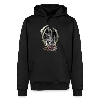 Grim Reaper,keltisches Kreuz und Rosen mit Schein - Männer Premium Bio Hoodie - Schwarz - Vorne - Nico (187cm)