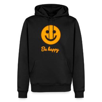 Be happy - Männer Premium Bio Hoodie - Schwarz - Vorne - Nico (187cm)