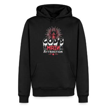 L’attraction principale de Dieu - Sweat à capuche Premium bio Homme - noir - Devant - Nico (187cm)