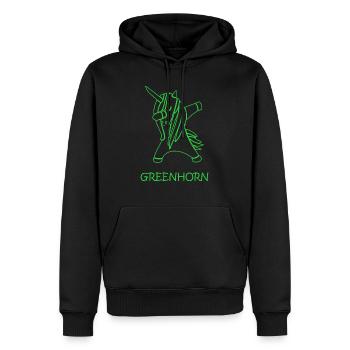 greenhorn dabbing unicorn, dabbendes Einhorn - Männer Premium Bio Hoodie - Schwarz - Vorne - Nico (187cm)