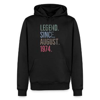 Légende depuis août 1974 - Sweat à capuche Premium bio Homme - noir - Devant - Nico (187cm)