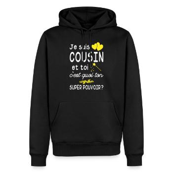 je suis cousin / super cousin / humour cousin - Sweat à capuche Premium bio Homme - noir - Devant - Nico (187cm)