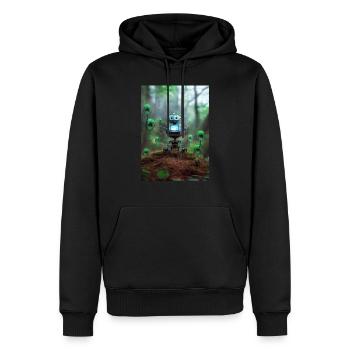 Petit robot bleu dans la forêt - Sweat à capuche Premium bio Homme - noir - Devant - Nico (187cm)