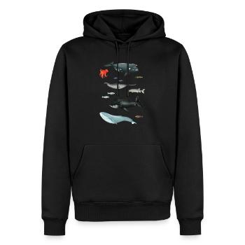 Muster mit Walen und Fischen / Unterwasserwelt - Männer Premium Bio Hoodie - Schwarz - Vorne - Nico (187cm)
