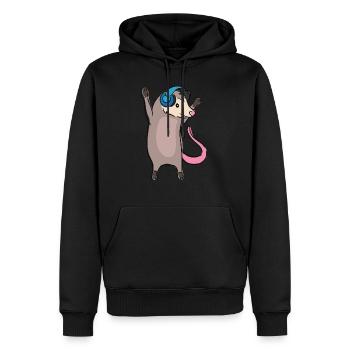 Opossum dansant, écoutant de la musique, animal - Sweat à capuche Premium bio Homme - noir - Devant - Nico (187cm)