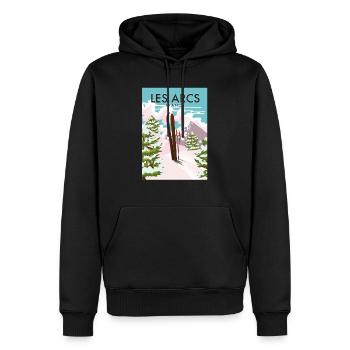 Les Arcs France travel ski poster - Men’s Premium Organic Hoodie - black - Front - Nico (187cm)