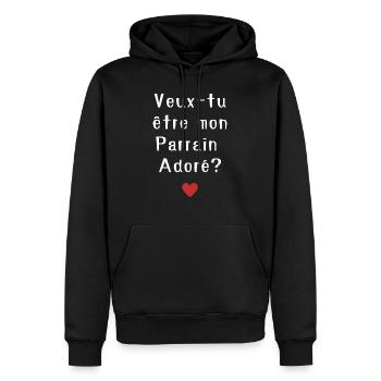Veux-tu être mon parrain adoré ? - Sweat à capuche Premium bio Homme - noir - Devant - Nico (187cm)