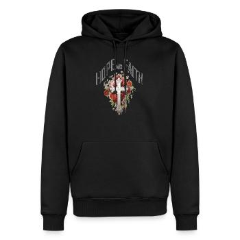 Hope and Faith: Vintage Retro Kreuz mit Pflanzen - - Männer Premium Bio Hoodie - Schwarz - Vorne - Nico (187cm)