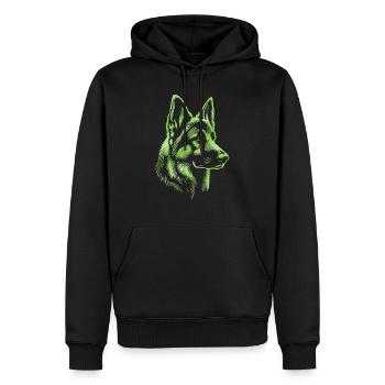 German Shepherd Head Green - Men’s Premium Organic Hoodie - black - Front - Nico (187cm)