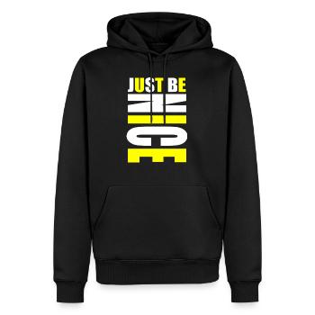 Sois juste gentil jaune - Sweat à capuche Premium bio Homme - noir - Devant - Nico (187cm)