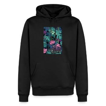 Hirondelle (violette) // Illustration - Sweat à capuche Premium bio Homme - noir - Devant - Nico (187cm)