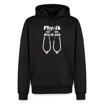 Physik ist ein Arschloch Hängebrüste, Hängetitten - Männer Premium Bio Hoodie - Schwarz - Vorne - Nico (187cm)
