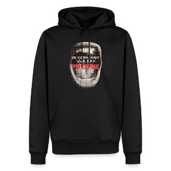 In Germany we say: FRESSE! - Männer Premium Bio Hoodie - Schwarz - Vorne - Nico (187cm)