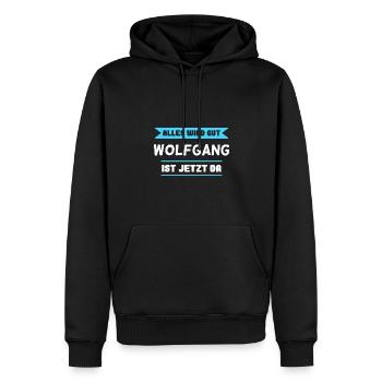 Wolfgang Name Design für stolze Wolfgangs - Männer Premium Bio Hoodie - Schwarz - Vorne - Nico (187cm)
