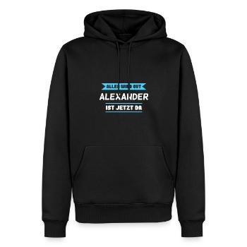 Alexander Name Design für stolze Alexander - Männer Premium Bio Hoodie - Schwarz - Vorne - Nico (187cm)
