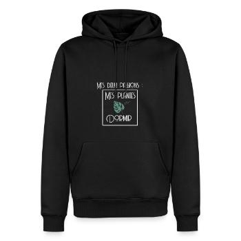 Mes deux passions : mes plantes et dormir - Sweat à capuche Premium bio Homme - noir - Devant - Nico (187cm)