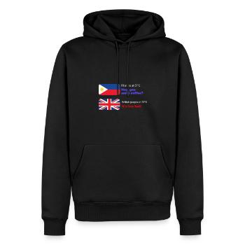 Hey, du willst Kaffeedesign für stolze Pinoys - Männer Premium Bio Hoodie - Schwarz - Vorne - Nico (187cm)