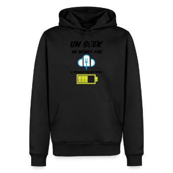 un geek ne mange pas cadeau anniversaire blague - Sweat à capuche Premium bio Homme - noir - Devant - Nico (187cm)