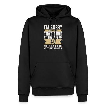 Birthday 40 years Sorry LOOKING GOOD - Men’s Premium Organic Hoodie - black - Front - Nico (187cm)
