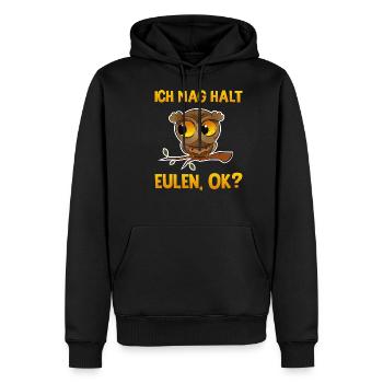 Ich mag halt Eulen, OK? Geschenkidees - Männer Premium Bio Hoodie - Schwarz - Vorne - Nico (187cm)