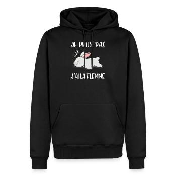 Je Peux Pas J'ai La Flemme - Lapin - Sweat à capuche Premium bio Homme - noir - Devant - Nico (187cm)