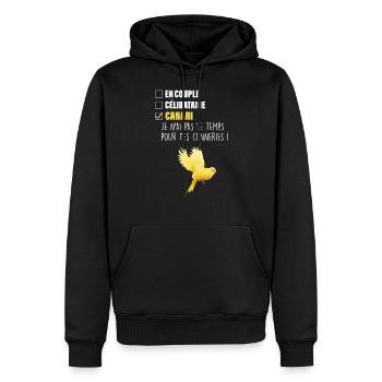 Mon canari, ma passion - Sweat à capuche Premium bio Homme - noir - Devant - Nico (187cm)