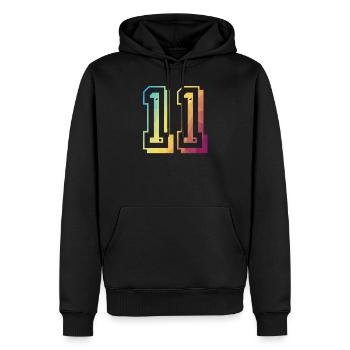 11 ans d’anniversaire arc-en-ciel - Sweat à capuche Premium bio Homme - noir - Devant - Nico (187cm)