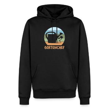 chef de jardin, jardinier, rétro, arrosoir, fleurs, plante - Sweat à capuche Premium bio Homme - noir - Devant - Nico (187cm)