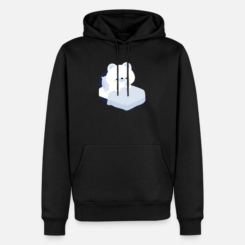Verträumter Eisbär auf kuscheligem Bett - Männer Premium Bio Hoodie - Schwarz