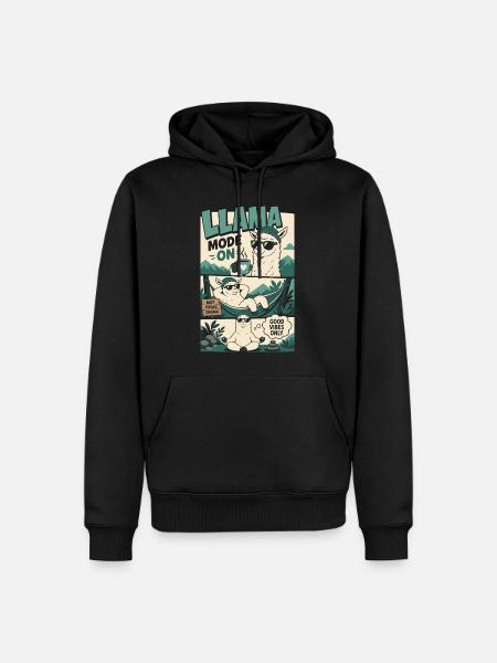 Llama Mode On – Good Vibes Lama-Comic - Männer Premium Bio Hoodie - Schwarz
