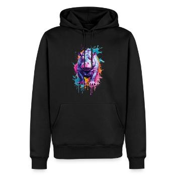 Nilpferd Cool bunt in Aquarell. Illustration - Männer Premium Bio Hoodie - Schwarz - Vorne - Nico (187cm)