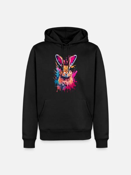 Kaninchen Cooler Hase Hase in buntem und coolem Design - Männer Premium Bio Hoodie - Schwarz