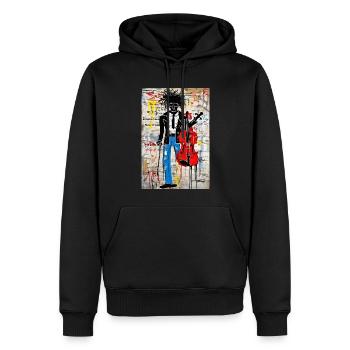 "Die Entstehung der urbanen Symphonie" - Männer Premium Bio Hoodie - Schwarz - Vorne - Nico (187cm)