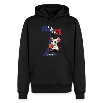 JEUX FRANCE PARIS EN 2024 - HUMOUR RAT BASKETBALL - Sweat à capuche Premium bio Homme - noir - Devant - Nico (187cm)