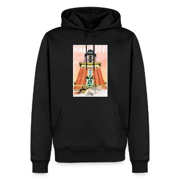 Hamburg Vintage Reiseposter mit dem Michel - Männer Premium Bio Hoodie - Schwarz - Vorne - Nico (187cm)