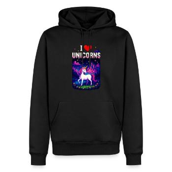 I Love Unicorns – Magisches Einhorn Pixel Shirt - Männer Premium Bio Hoodie - Schwarz - Vorne - Nico (187cm)